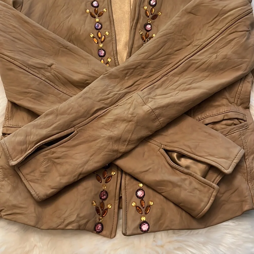 MARGARET GODFREY Crinkled Jeweled Leather Coat NWOT - Picture 7 of 12